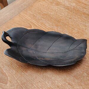 Hand carved wooden leaf shaped plate